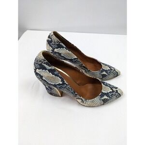 Gino Rossi Lavorazione Artigiana Heels Black Blue Snakeskin Leather 37 7 Gold